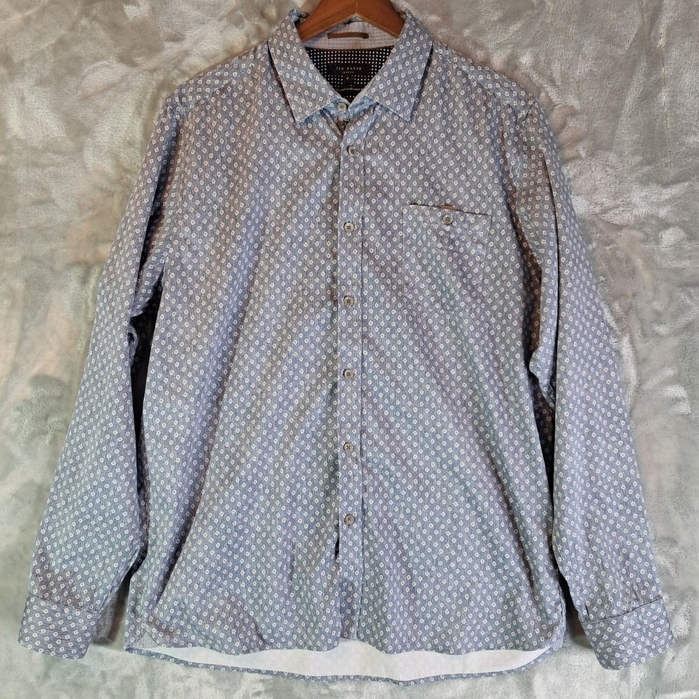 Ted Baker Shirt Size 6 Fits XL L Light Blue Geometric Geo Long Slv Button Down